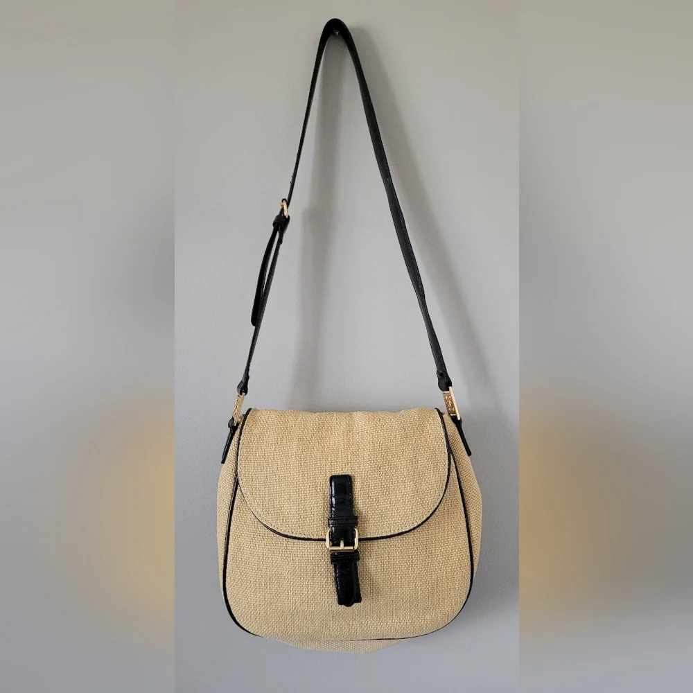 Trina Turk 100%Jute/100%Leather Neutral/Black Crossbody/Shoulder Bag 12
